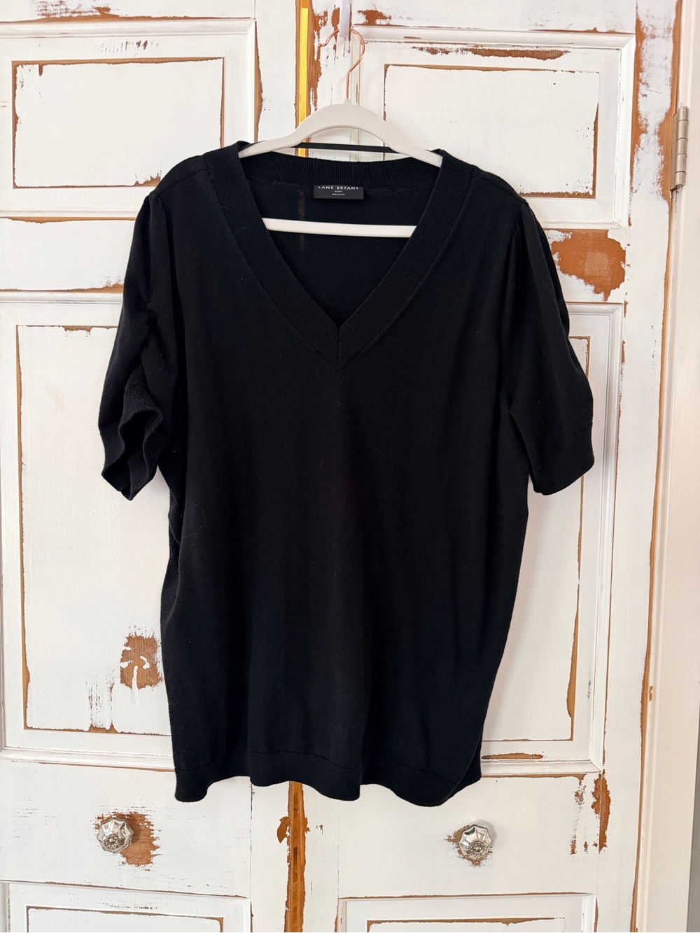 Lane Bryant Black V-Neck Short Sleeve Sweater